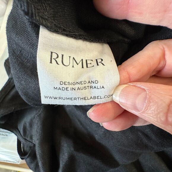 Rumer Black Avalon Ring Linen Dress Bandeau Top & Side Slit Skirt Zip Back L - Picture 10 of 16